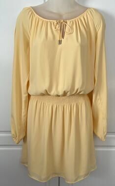 White House Black Market Women's Yellow Long Sleeve Cold Shoulder Dress Size 4